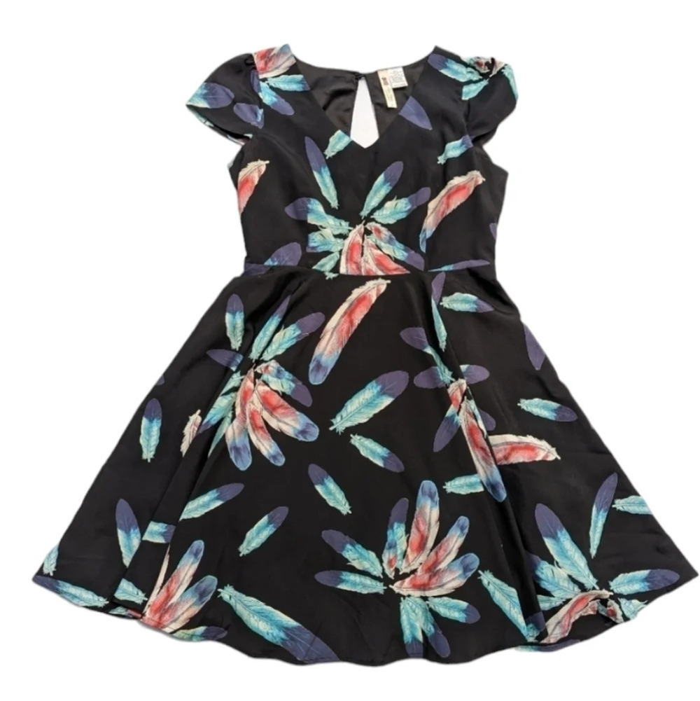 Anthropologie Alice Moon Feather Print Fit & Flare Dress Size L